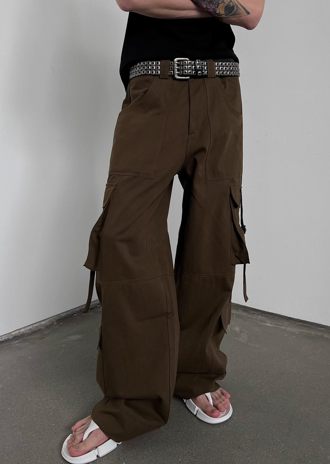 【SOULWORKER】Side suspender design wide style loose cargo pants  SW0029