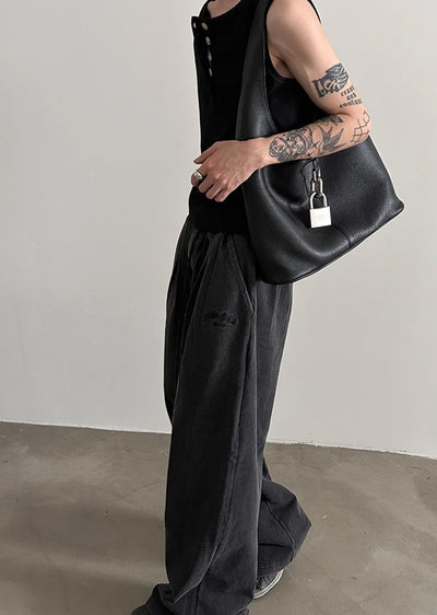 【Very Fewest】Dull dark base color wide silhouette sweatpants  VF0035