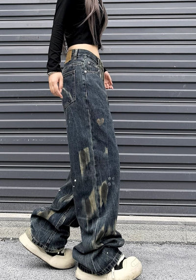 【W3】Point Wash Color Wild Street Denim Pants  WO0083