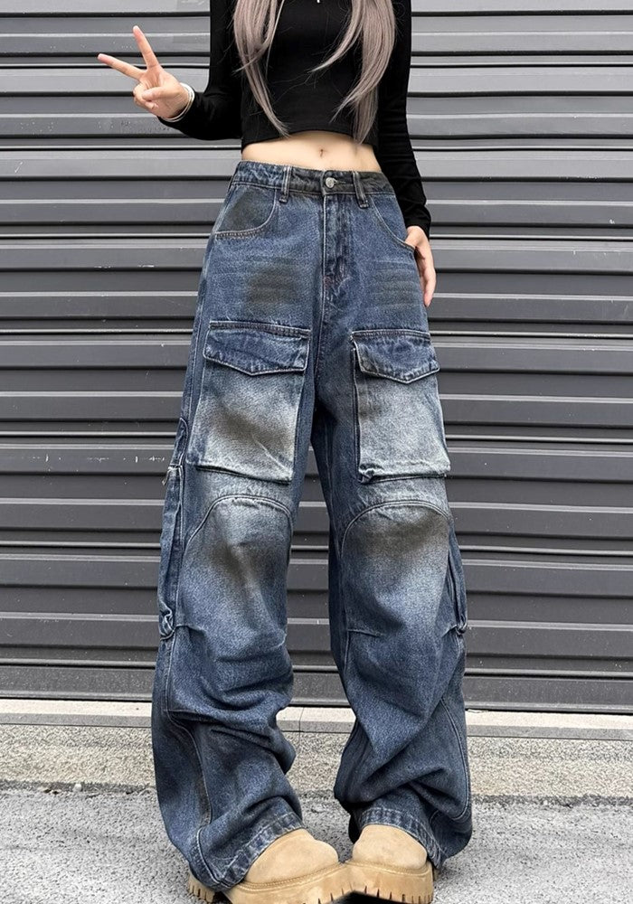 【W3】Wild dull wash muddy design denim pants  WO0087