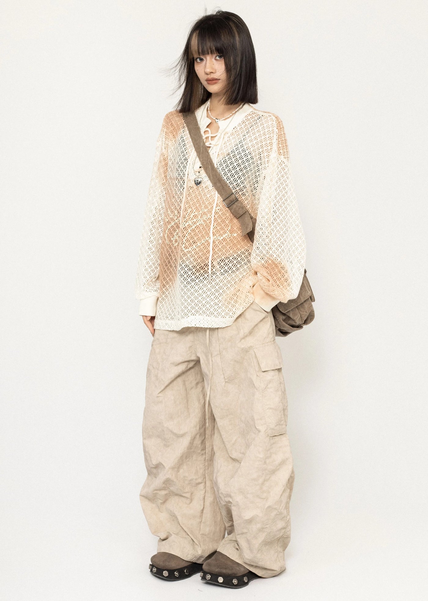 【ZERO STORE】See-through active mesh design double over knit  ZS0046