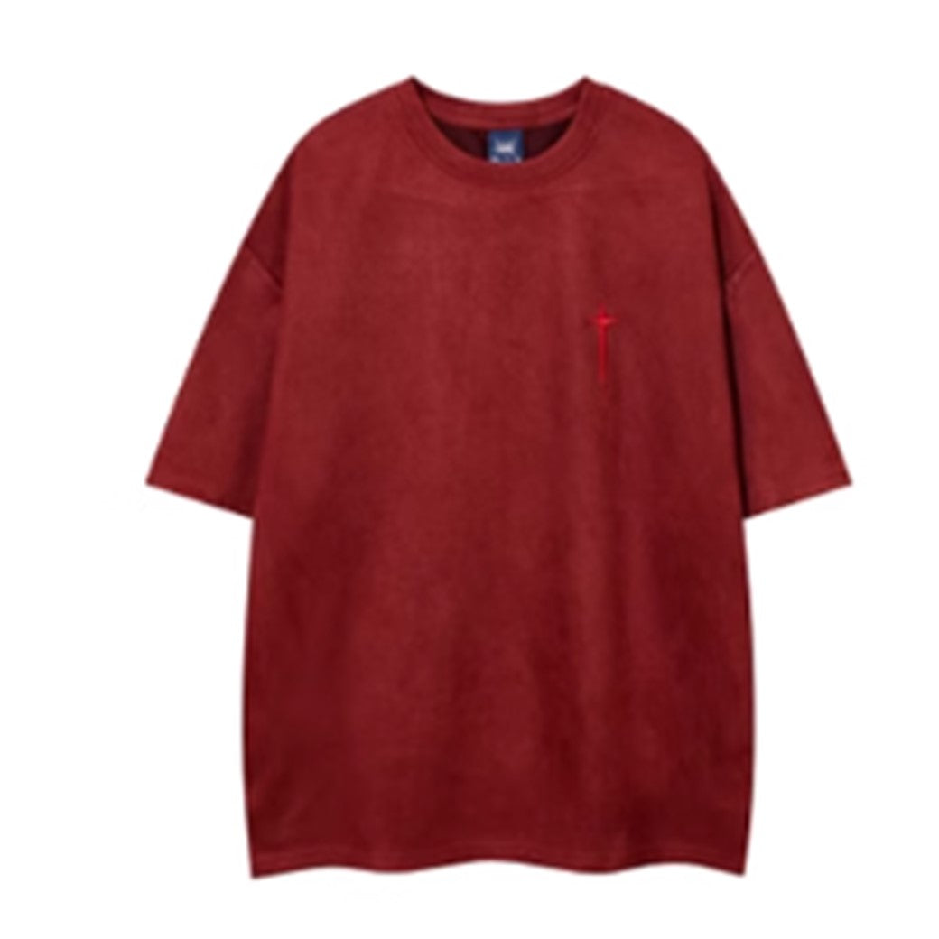 [VEG Dream] Simple cross design over silhouette dull color short sleeve T-shirt VD0237