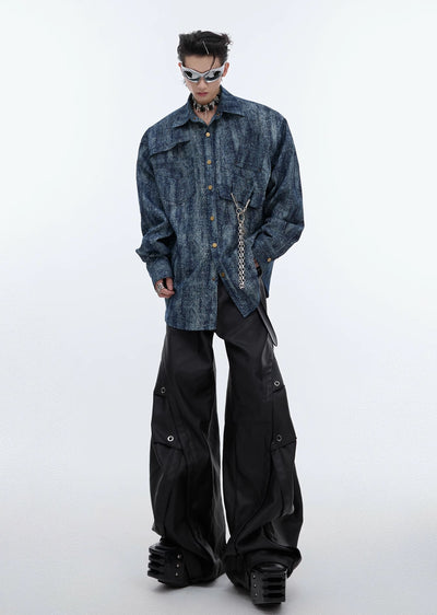 【Culture E】Dull dark blue random vintage long sleeve shirt  CE0149