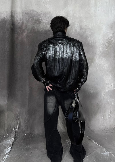 【SOULWORKER】Black glossy design color overload silhouette jacket  SW0024