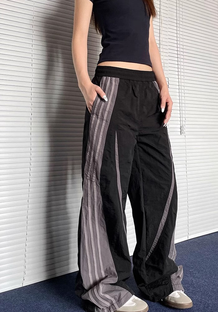 【Apocket】Big side line design casual sporty wide pants  AK0029