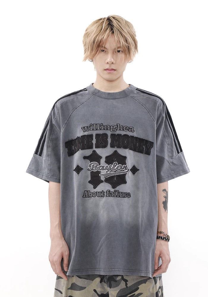 【MR nearly】Grunge washed color design casual short sleeve T-shirt  MR0121