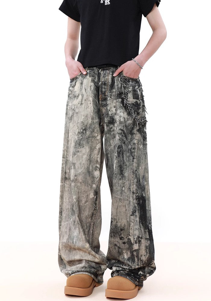 【MR nearly】Two-tone double color grunge unique pattern design pants  MR0122