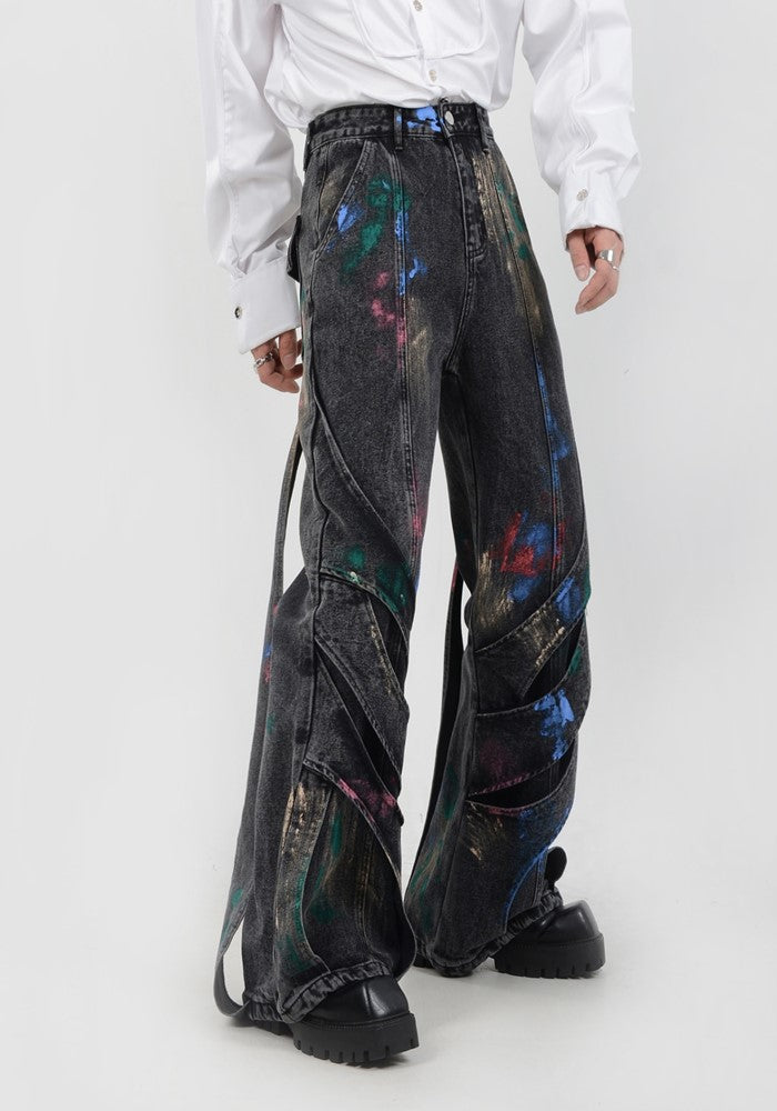 【LUCE GARMENT】Painted wide gimmick silhouette denim pants  LG0056