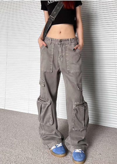 【Apocket】Double pocket grunge style design cargo denim pants  AK0023