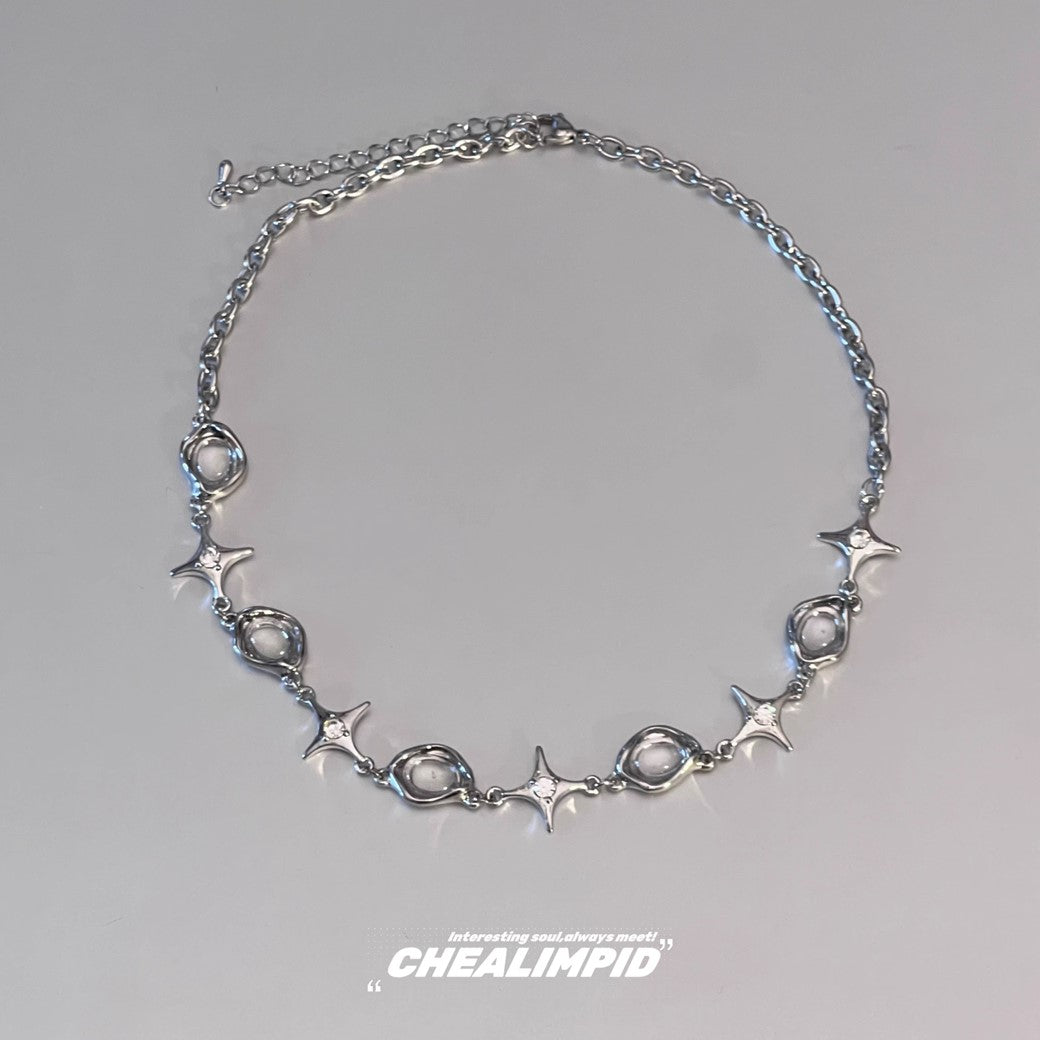 【CHEALIMPID】Cross Marble Point Design Silver Necklace  CL0005