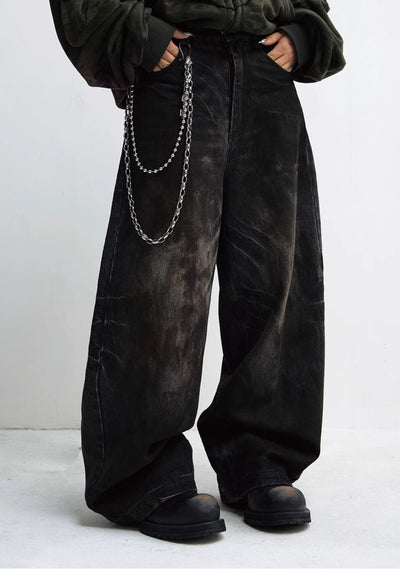 【People Style】Balloon wide silhouette basic washed denim pants  PS0050