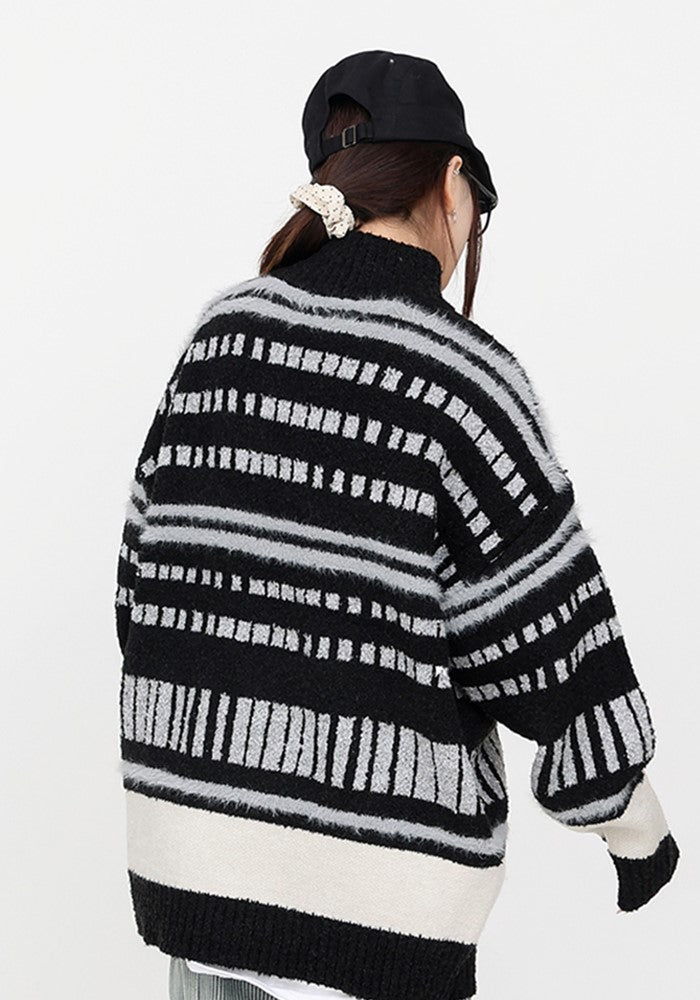 【CEDY】Balanced Border Basic Style Full Zip Knit  CD0065