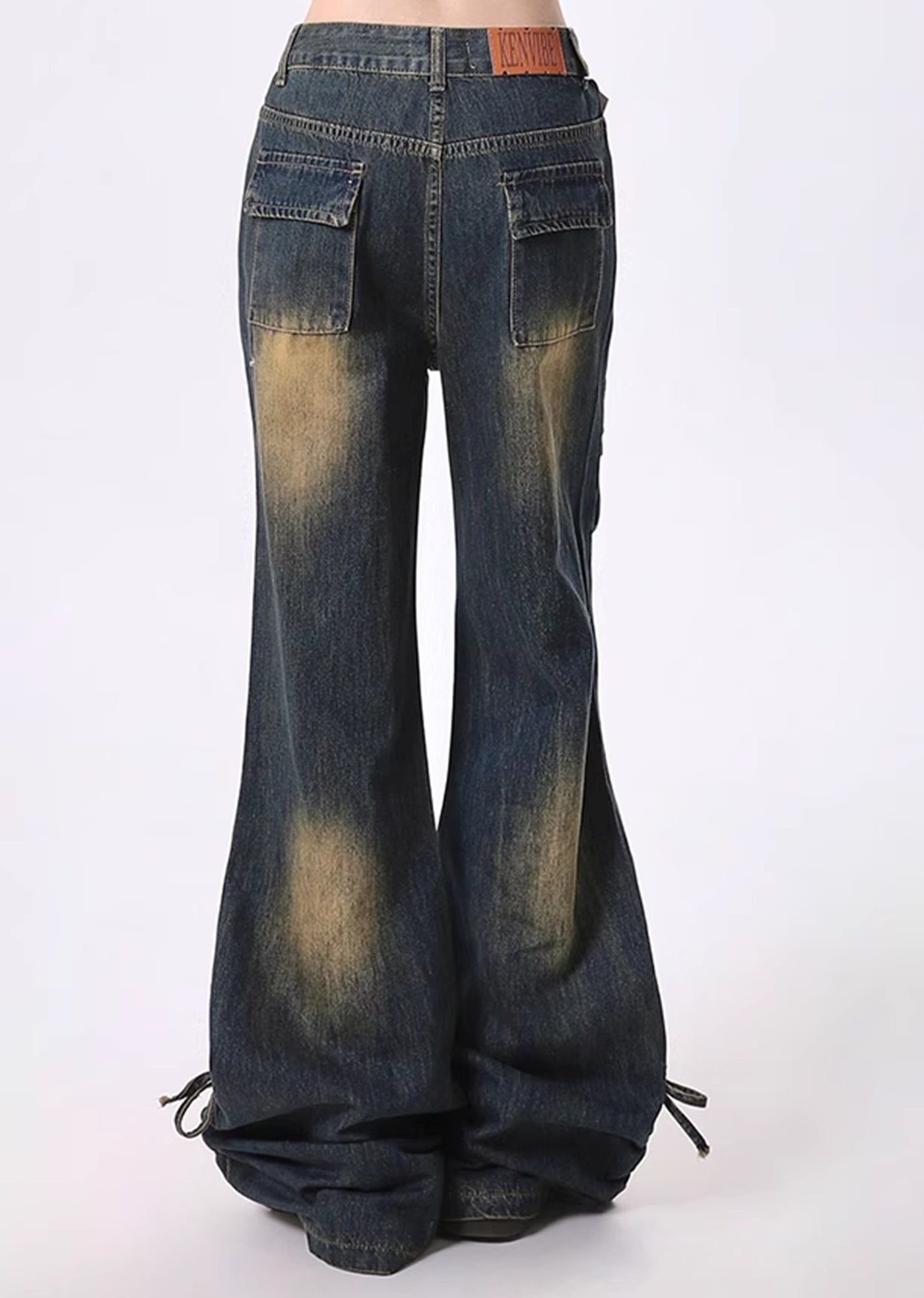 【Rayohopp】Waist check design mid-wash flared silhouette denim pants  RH0124