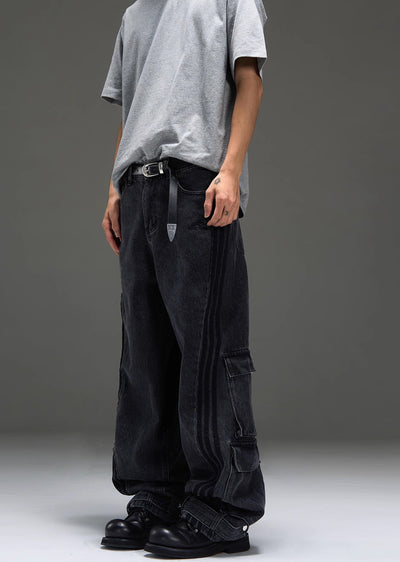 【MAXDSTR】Side line pocket silhouette dull black denim pants  MD0170