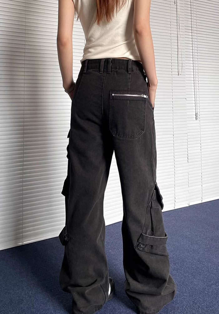 【Apocket】Multi-Gimmick Pocket Suspender Cargo Denim Pants  AK0034