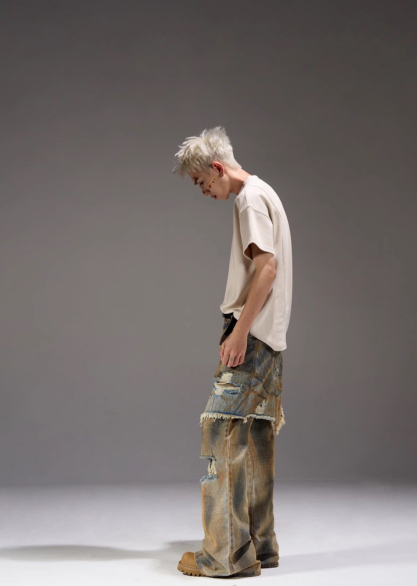 【MAXDSTR】Vintage processed Y-line silhouette layered style denim pants  MD0157