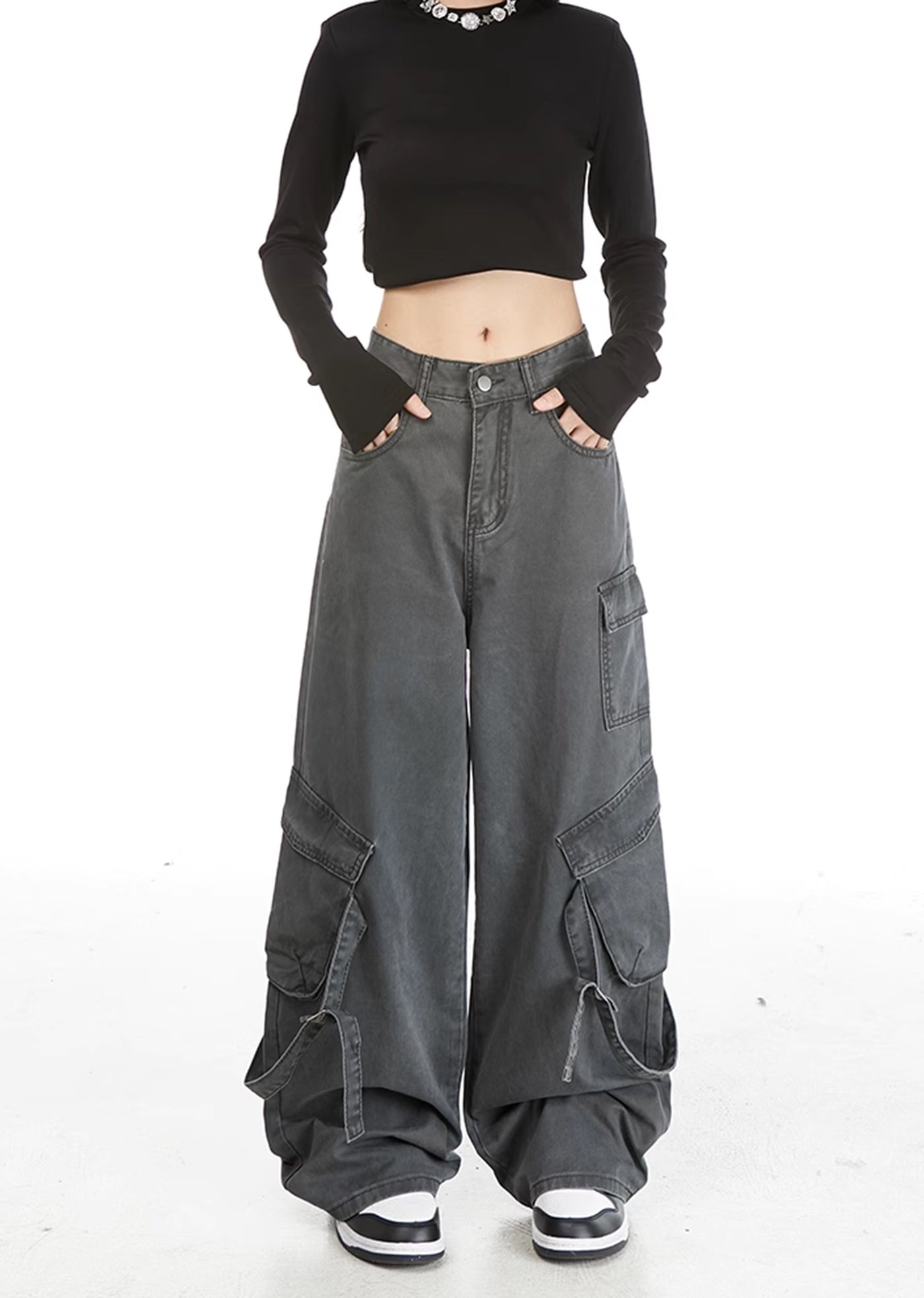 【CEDY】Side suspender cargo design trend denim pants  CD0057