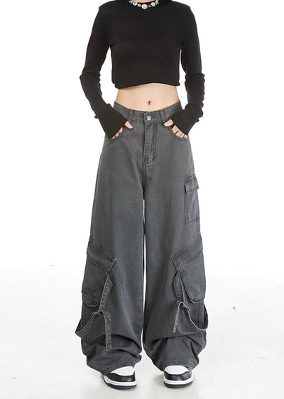 【CEDY】Side suspender cargo design trend denim pants  CD0057