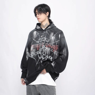 【Mz】Spyder unique design acid paint over wide hoodie  MZ0029