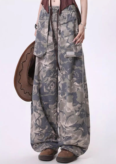 【Rayohopp】Light camo spiral design acid wide pants  RH0126