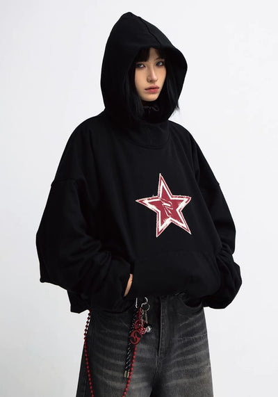 【People Style】One point grunge star design oversized silhouette hoodie  PS0041