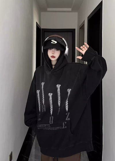 【W3】Grunge Wash Nail Design Front Over Hoodie  WO0075