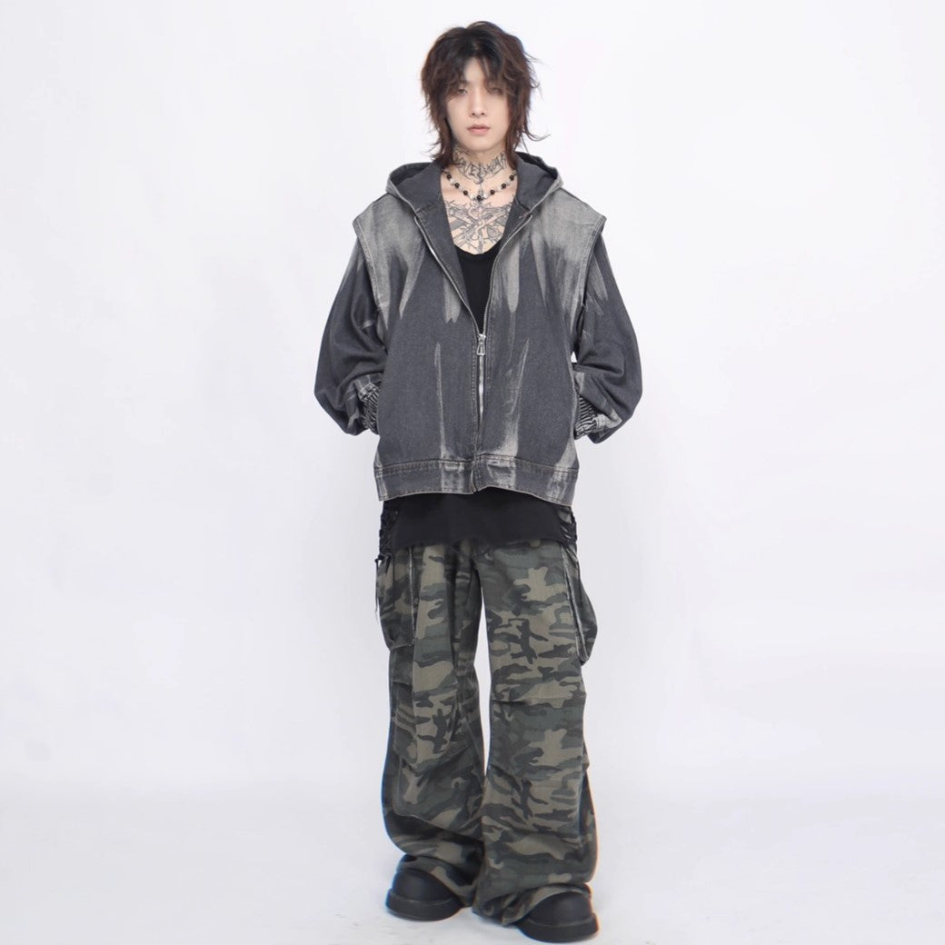 【Mz】Grunge monotone wash design full zip hoodie  MZ0027