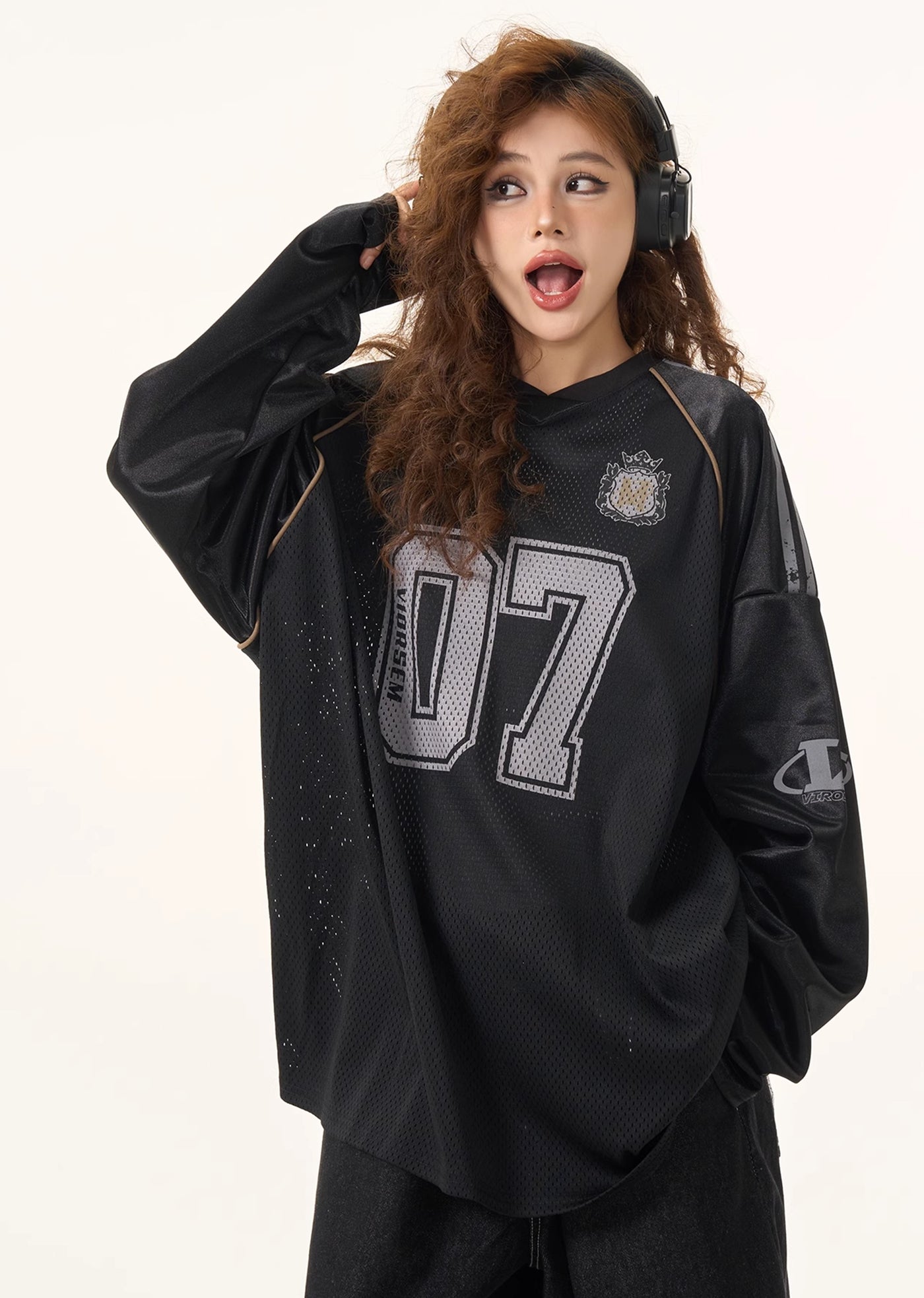 【H GANG X】Front number initial design sporty gaming long sleeve T-shirt  HX0062