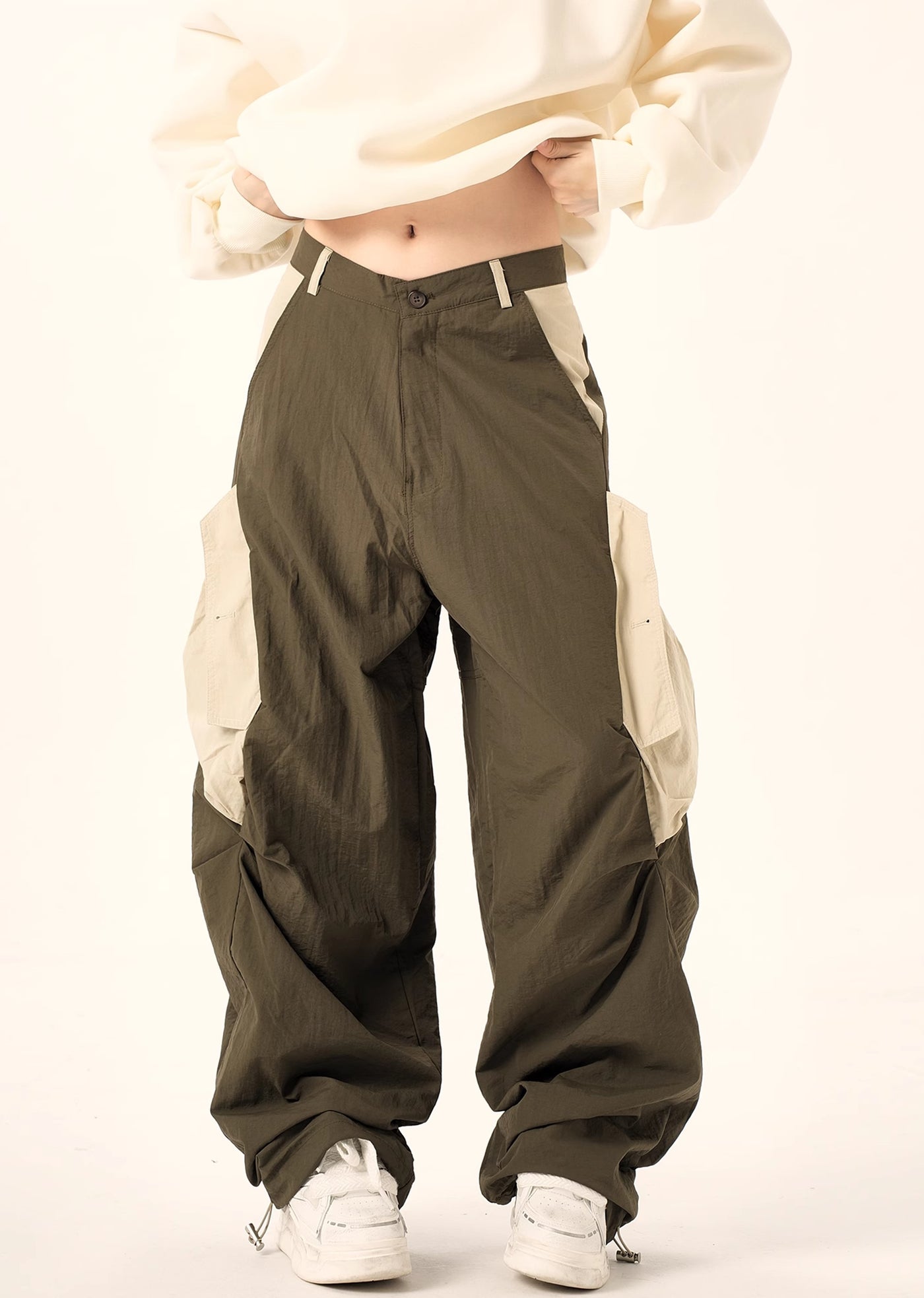 【H GANG X】Double color nylon over wide silhouette casual pants  HX0079