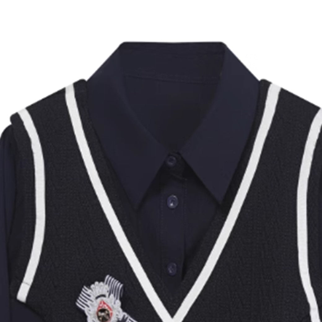 [ANNX] Vest set navy coloring long sleeve shirt AN0015