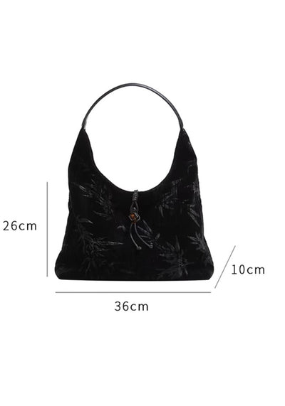 【PRT】Just the right size black leaf design bag  PT0008