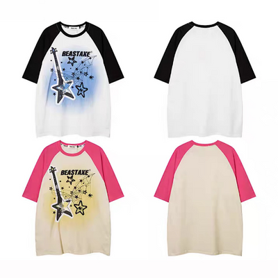 [NIHAOHAO] Bicolor Y2K style casual design short sleeve T-shirt NH0096
