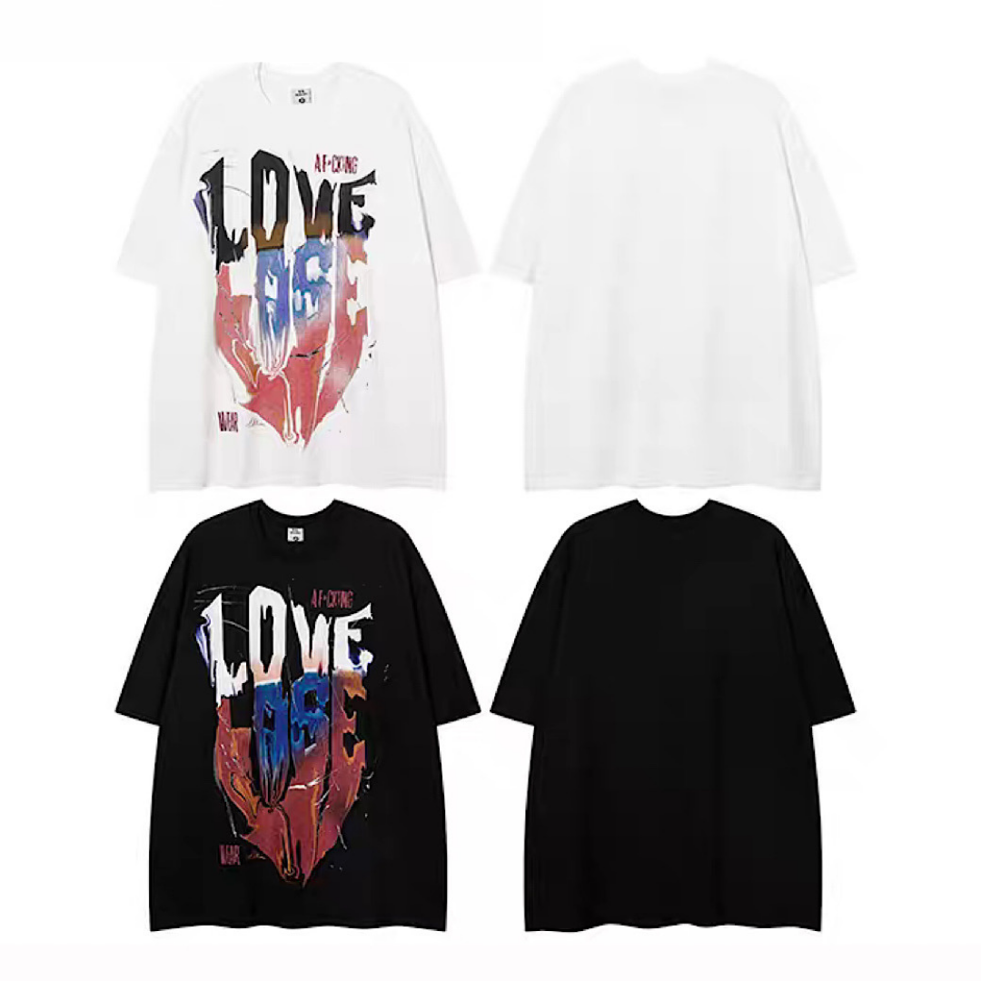 [NIHAOHAO] Crazy love design dark short sleeve T-shirt NH0101