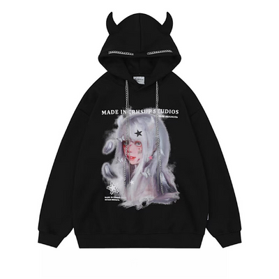 [NIHAOHAO] Devil Over Lady Design Pull Silhouette Hoodie NH0089