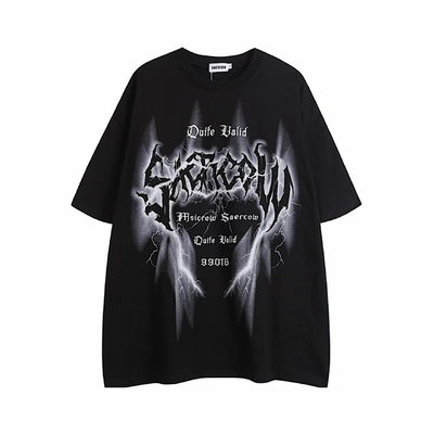 [NIHAOHAO] Subculture Thunder Initial Design Simple Short Sleeve T-shirt NH0104