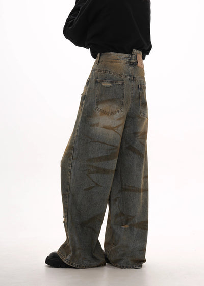 【GIBBYCNA】Random wash design cross-processed denim pants  GC0004