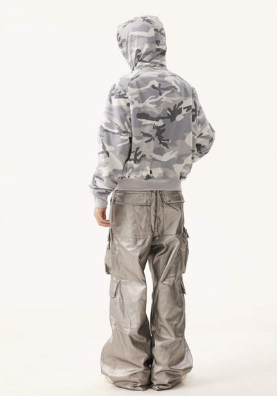 【BTSG】Metallic silver glossy design wide over cargo pants  BS0043