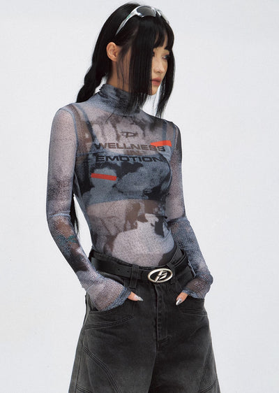 【People Style】Sporty mode style inner base see-through long sleeve T-shirt  PS0032