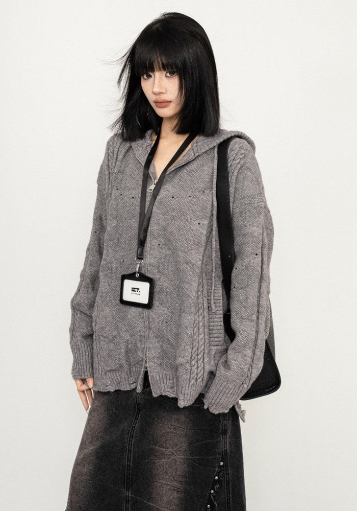 ZERO STORE】Dark simple color full zip style grunge hoodie ZS0055 