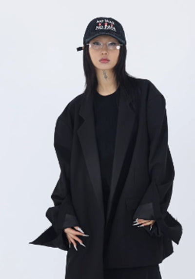 【FUZZYKON】Damaged special design oversized black tailored jacket  FK0032