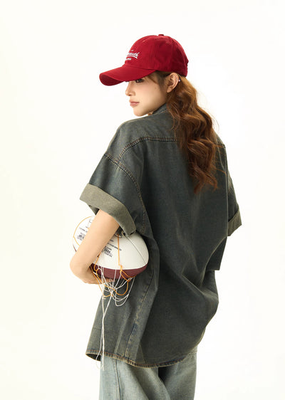【H GANG X】Dull vintage color over silhouette denim shirt  HX0035