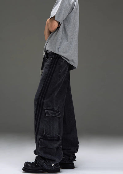 【MAXDSTR】Side line pocket silhouette dull black denim pants  MD0170