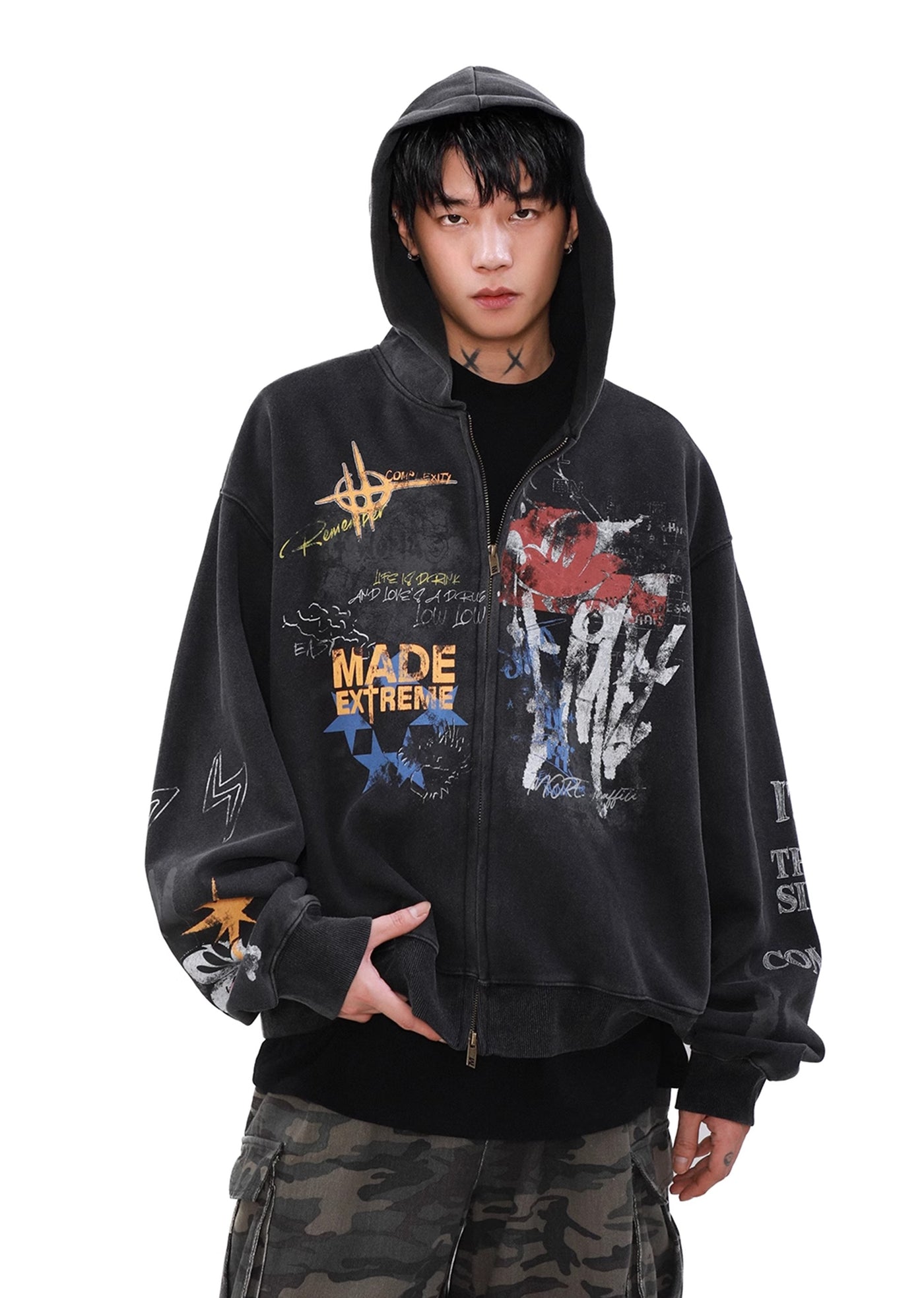 【MR nearly】Myriad Illustrations Active Design Full Zip Dull Hoodie  MR0133