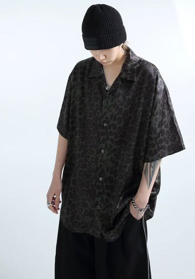 [GRNL] Green Oval Dark Color Leopard Print Short Sleeve Shirt GN0008