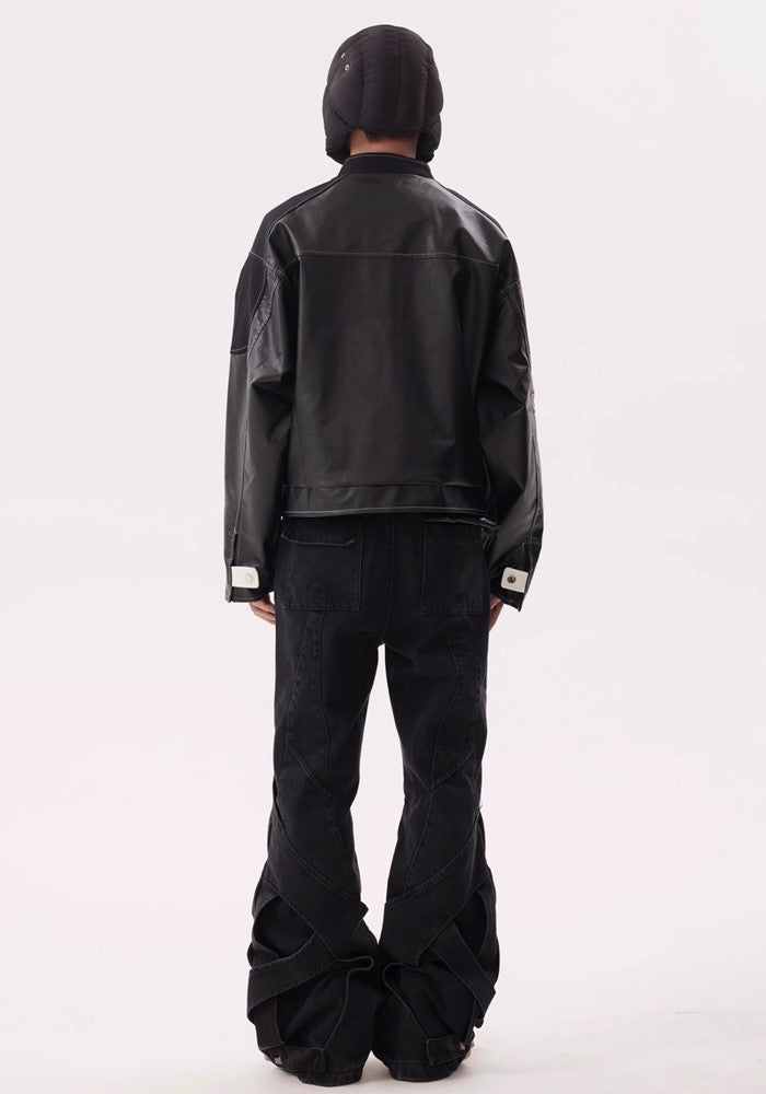 【BTSG】Gimmick 3D silhouette design black flare pants  BS0037