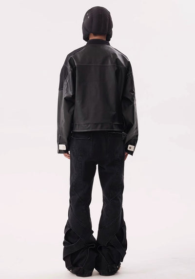 【BTSG】Gimmick 3D silhouette design black flare pants  BS0027