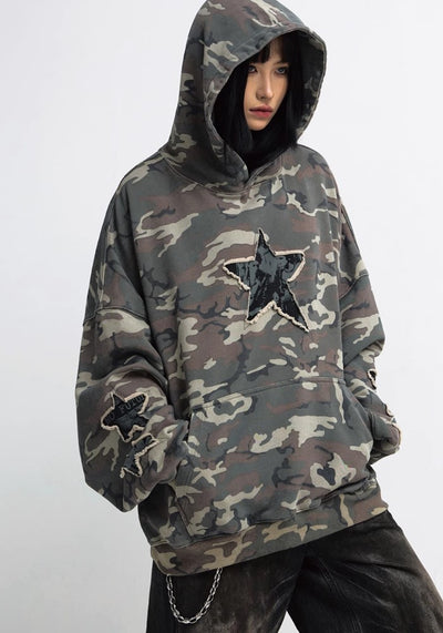 【People Style】Simple balance camouflage pattern color over star hoodie  PS0038