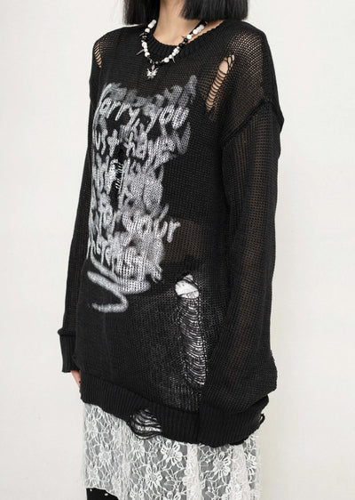 【ZERO STORE】See-through design front initial tight long sleeve T-shirt  ZS0028
