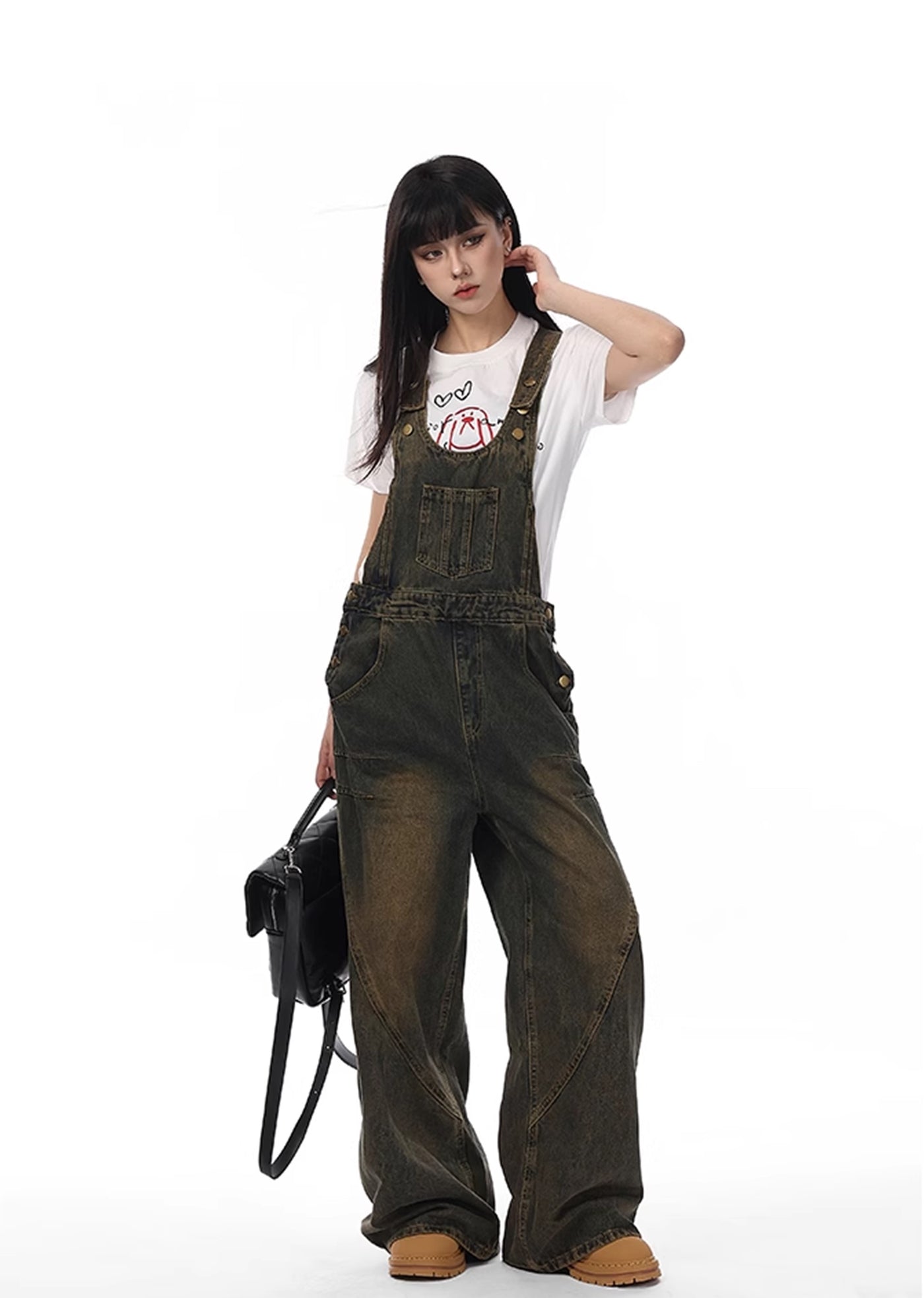 【VINMUK】Vintage dull blue wide denim overalls  VM0007