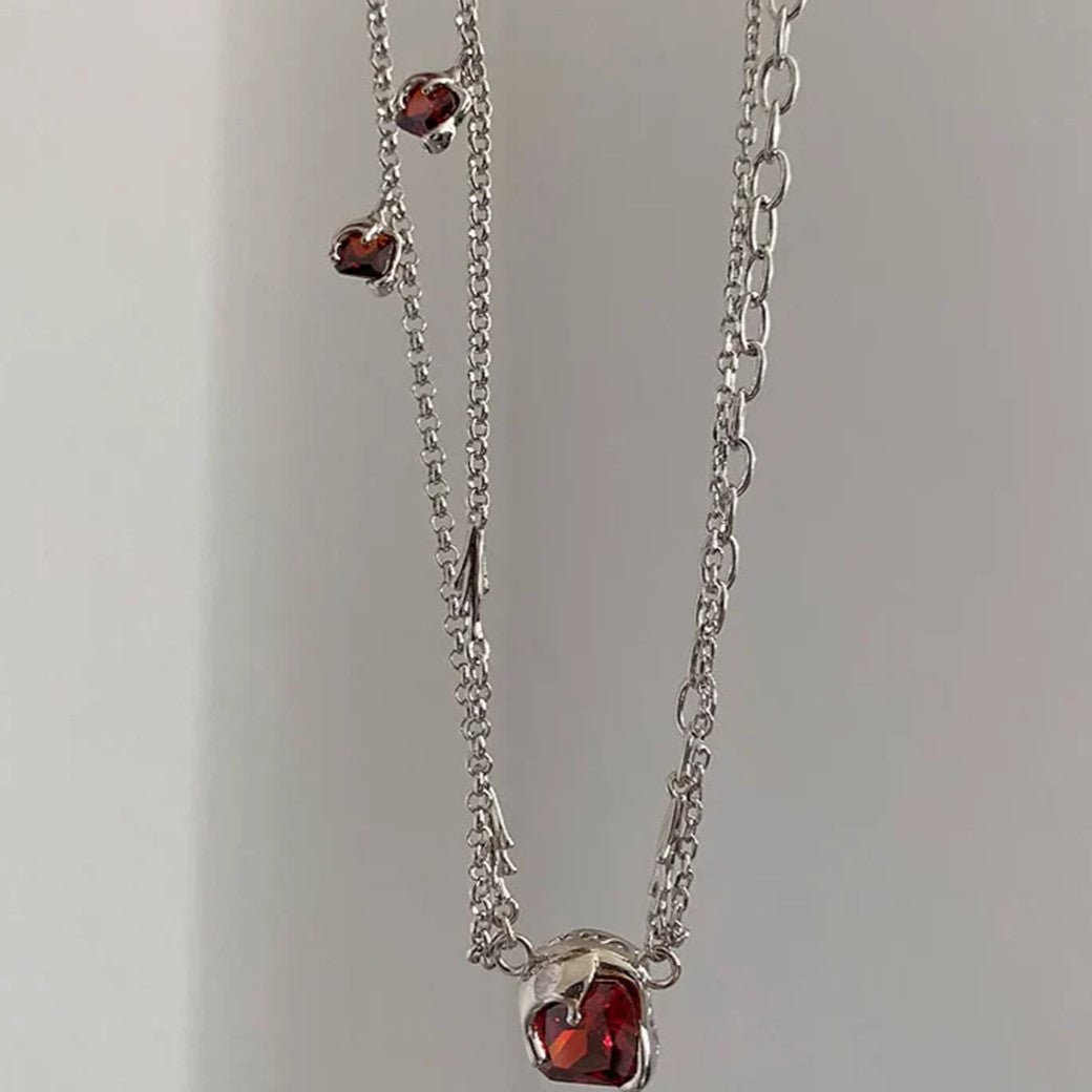 【DARKBOX】Red Accent Design Color Jewelry Silver Necklace  DB0026